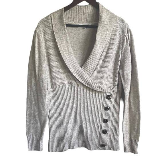 Cato Sweater Women 18/20 Oatmeal Surplice Neck Decorative Buttons Office Minimal - Picture 1 of 14